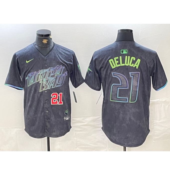 Men's Tampa Bay Rays #21 Jonny DeLuca Number Charcoal 2024 City Connect Limited Stitched Jerseys