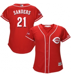 Women's Majestic Cincinnati Reds #21 Reggie Sanders Replica Red Alternate Cool Base MLB Jersey
