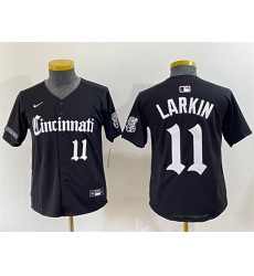 Youth Cincinnati Reds #11 Barry Larkin Black 'Gothic Queen City Edition' Vapor Premier Limited Stitched Baseball Jersey