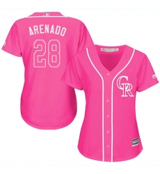 Women's Majestic Colorado Rockies #28 Nolan Arenado Replica Pink Fashion Cool Base MLB Jersey