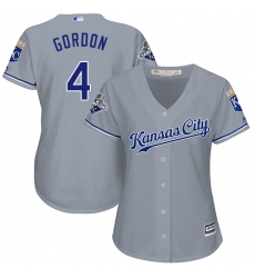 Women's Majestic Kansas City Royals #4 Alex Gordon Authentic Grey Road Cool Base MLB Jersey