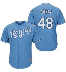 Youth Majestic Kansas City Royals #48 Joakim Soria Authentic Light Blue Alternate 1 Cool Base MLB Jersey