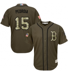 Men's Majestic Boston Red Sox #15 Dustin Pedroia Replica Green Salute to Service MLB Jersey