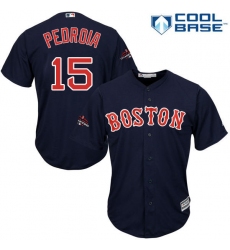 Youth Majestic Boston Red Sox #15 Dustin Pedroia Authentic Navy Blue Alternate Road Cool Base 2018 World Series Champions MLB Jersey