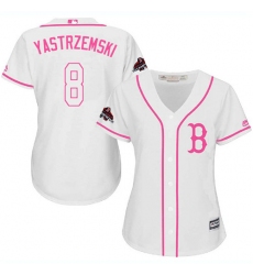 Women's Majestic Boston Red Sox #8 Carl Yastrzemski Authentic White Fashion 2018 World Series Champions MLB Jersey