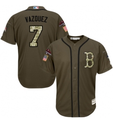 Men's Majestic Boston Red Sox #7 Christian Vazquez Authentic Green Salute to Service 2018 World Series Champions MLB Jersey