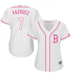 Women's Majestic Boston Red Sox #7 Christian Vazquez Authentic White Fashion MLB Jersey