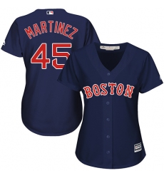 Women's Majestic Boston Red Sox #45 Pedro Martinez Authentic Navy Blue Alternate Road MLB Jersey