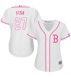 Women's Majestic Boston Red Sox #27 Carlton Fisk Authentic White Fashion MLB Jersey