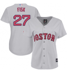 Women's Majestic Boston Red Sox #27 Carlton Fisk Replica Grey Road MLB Jersey