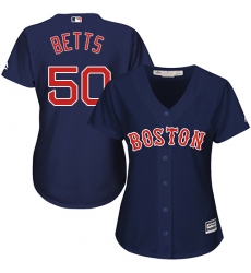 Women's Majestic Boston Red Sox #50 Mookie Betts Authentic Navy Blue Alternate Road MLB Jersey
