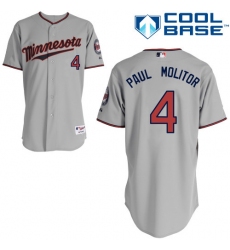 Men's Majestic Minnesota Twins #4 Paul Molitor Authentic Grey Road Cool Base MLB Jersey