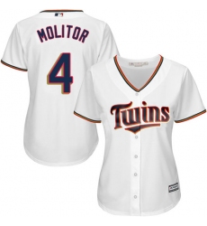 Women's Majestic Minnesota Twins #4 Paul Molitor Authentic White Home Cool Base MLB Jersey
