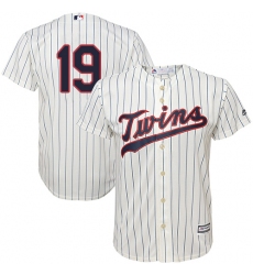 Youth Majestic Minnesota Twins #19 Kennys Vargas Replica Cream Alternate Cool Base MLB Jersey
