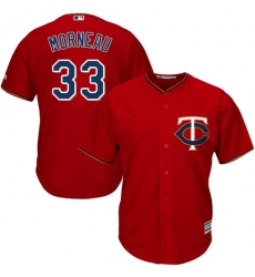 Youth Majestic Minnesota Twins #33 Justin Morneau Authentic Scarlet Alternate Cool Base MLB Jersey
