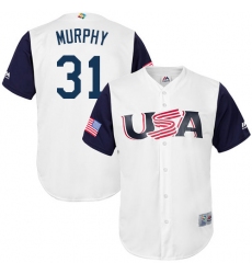 Men's USA Baseball Majestic #31 Daniel Murphy White 2017 World Baseball Classic Replica Team Jersey