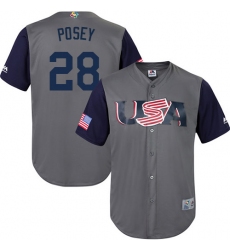 Men's USA Baseball Majestic #28 Buster Posey Gray 2017 World Baseball Classic Replica Team Jersey