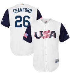 Men's USA Baseball Majestic #26 Brandon Crawford White 2017 World Baseball Classic Replica Team Jersey