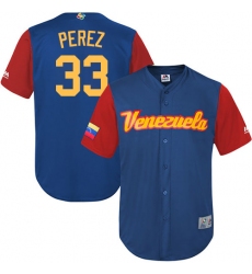 Men's Venezuela Baseball Majestic #33 Martin Perez Royal Blue 2017 World Baseball Classic Replica Team Jersey