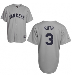 Men's Mitchell and Ness New York Yankees #3 Babe Ruth Authentic Grey Throwback MLB Jersey