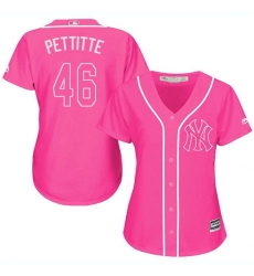 Women's Majestic New York Yankees #46 Andy Pettitte Authentic Pink Fashion Cool Base MLB Jersey