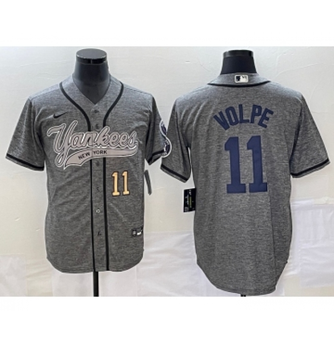 Men's New York Yankees #11 Anthony Volpe Number Grey Gridiron Cool Base Stitched Baseball Jersey