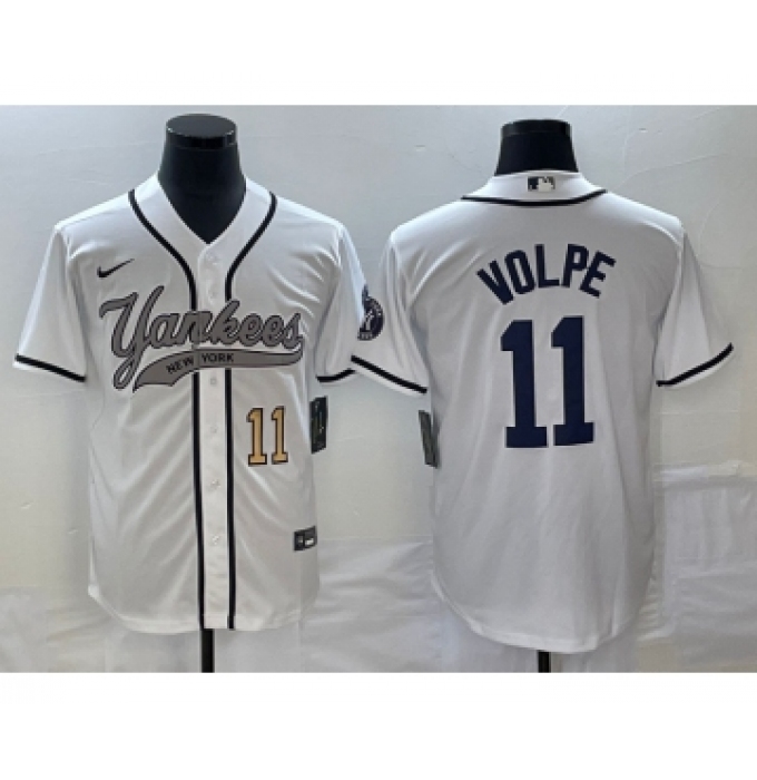 Men's New York Yankees #11 Anthony Volpe Number White Cool Base Stitched Baseball Jersey