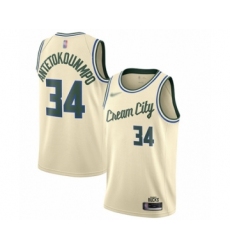 Youth Milwaukee Bucks #34 Giannis Antetokounmpo Swingman Cream Basketball Jersey - 2019 20 City Edition