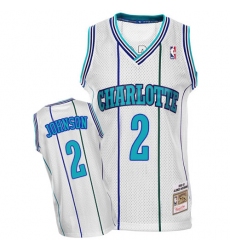 Men's Mitchell and Ness Charlotte Hornets #2 Larry Johnson Swingman White Throwback NBA Jersey