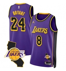 Men's Los Angeles Lakers Front #8 Back #24 Kobe Bryant Purple 2025 California Stitched Basketball Jersey