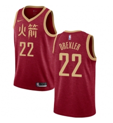 Men's Nike Houston Rockets #22 Clyde Drexler Swingman Red NBA Jersey - 2018 19 City Edition