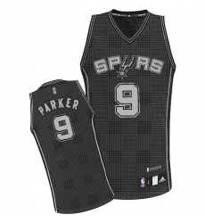 Men's Adidas San Antonio Spurs #9 Tony Parker Authentic Black Rhythm Fashion NBA Jersey