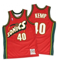 Men's Mitchell and Ness Oklahoma City Thunder #40 Shawn Kemp Swingman Red SuperSonics Throwback NBA Jersey