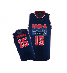 Men's Nike Team USA #15 Magic Johnson Authentic Navy Blue 2012 Olympic Retro Basketball Jersey