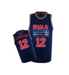 Men's Nike Team USA #12 John Stockton Authentic Navy Blue 2012 Olympic Retro Basketball Jersey