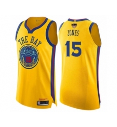 Women's Golden State Warriors #15 Damian Jones Swingman Gold 2019 Basketball Finals Bound Basketball Jersey - City Edition