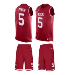 Men's Nike San Francisco 49ers #5 Bradley Pinion Limited Red Tank Top Suit NFL Jersey