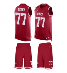 Men's Nike San Francisco 49ers #77 Trent Brown Limited Red Tank Top Suit NFL Jersey