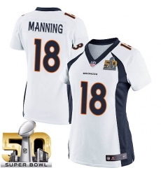 Women's Nike Denver Broncos #18 Peyton Manning Elite White Super Bowl 50 Bound NFL Jersey