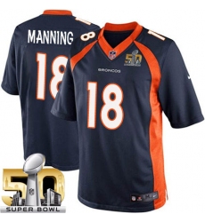 Youth Nike Denver Broncos #18 Peyton Manning Elite Navy Blue Alternate Super Bowl 50 Bound NFL Jersey