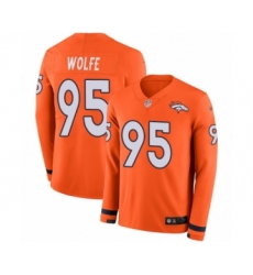 Youth Nike Denver Broncos #95 Derek Wolfe Limited Orange Therma Long Sleeve NFL Jersey