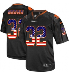 Men's Nike Cleveland Browns #32 Jim Brown Elite Black USA Flag Fashion NFL Jersey