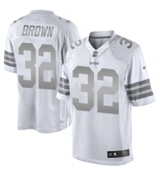 Men's Nike Cleveland Browns #32 Jim Brown Limited White Platinum NFL Jersey