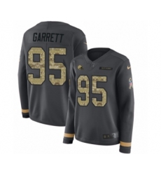 Women's Nike Cleveland Browns #95 Myles Garrett Limited Black Salute to Service Therma Long Sleeve NFL Jersey