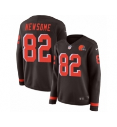 Women's Nike Cleveland Browns #82 Ozzie Newsome Limited Brown Therma Long Sleeve NFL Jersey