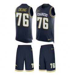 Men's Nike Los Angeles Chargers #76 Russell Okung Limited Navy Blue Tank Top Suit NFL Jersey