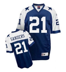 Reebok Dallas Cowboys #21 Deion Sanders Navy Blue Thanksgiving Replica Throwback NFL Jersey
