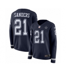 Women's Nike Dallas Cowboys #21 Deion Sanders Limited Navy Blue Therma Long Sleeve NFL Jersey