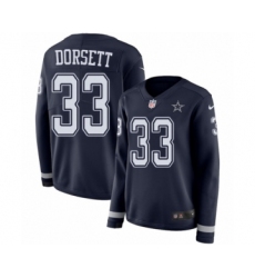 Women's Nike Dallas Cowboys #33 Tony Dorsett Limited Navy Blue Therma Long Sleeve NFL Jersey