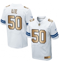 Men's Nike Dallas Cowboys #50 Sean Lee Elite White/Gold NFL Jersey